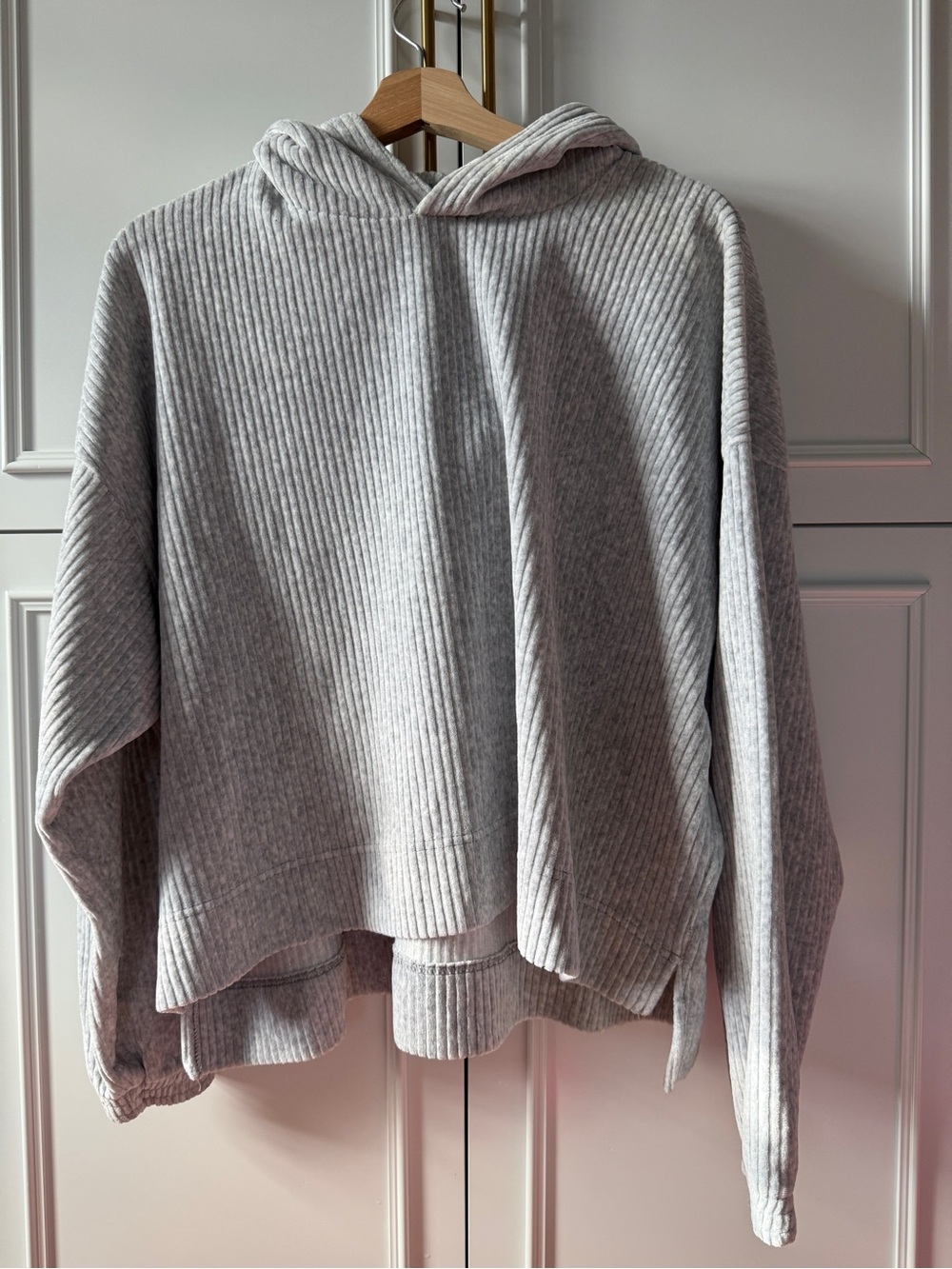 aerie Ribbed Hooded Sweater in Light Gray